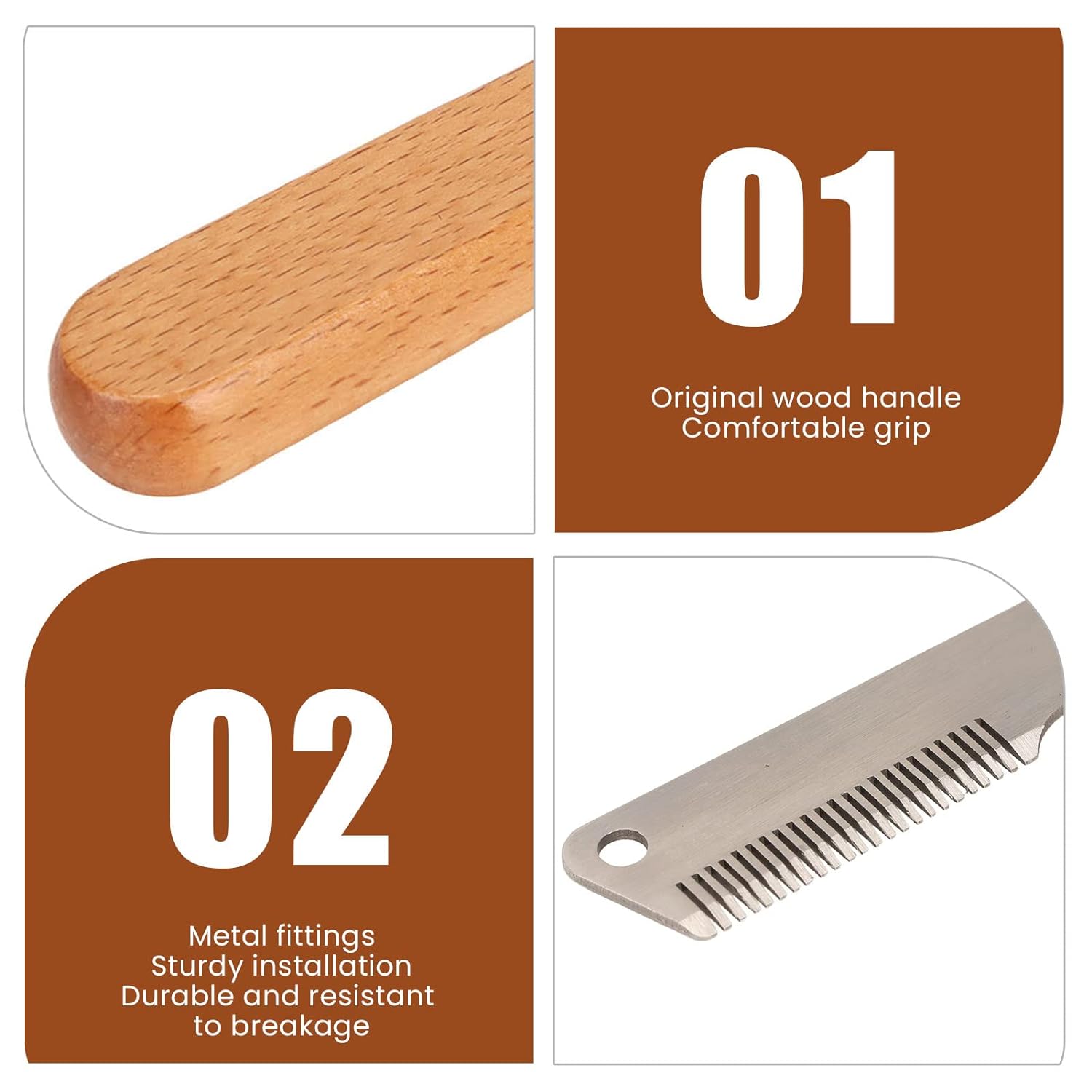 KFX-1372989 Dual-Sided Pet Stripping Comb for Dogs and Cats with Wooden Handle - Effective Grooming Tool for Long Hair Removal