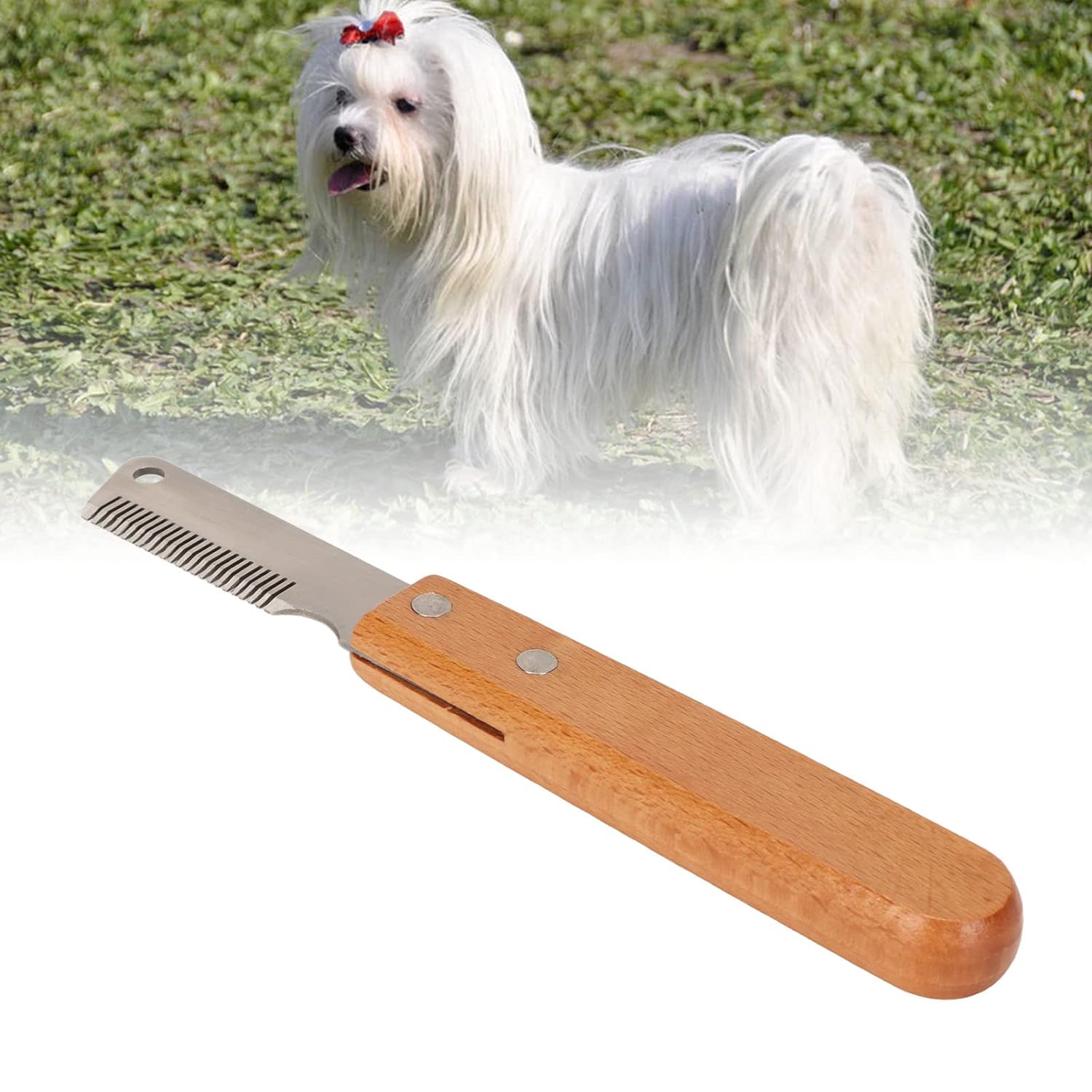 KFX-1372989 Dual-Sided Pet Stripping Comb for Dogs and Cats with Wooden Handle - Effective Grooming Tool for Long Hair Removal