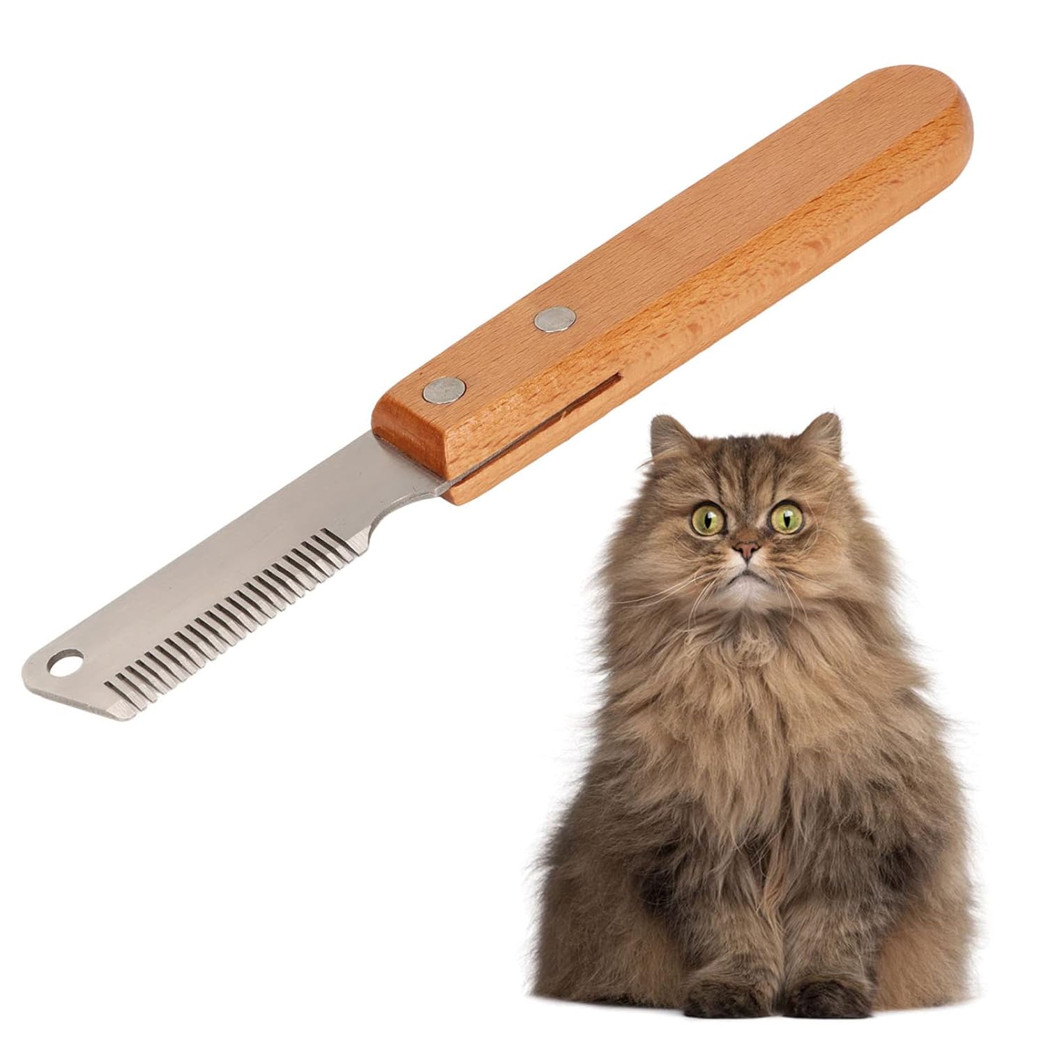 KFX-1372989 Dual-Sided Pet Stripping Comb for Dogs and Cats with Wooden Handle - Effective Grooming Tool for Long Hair Removal