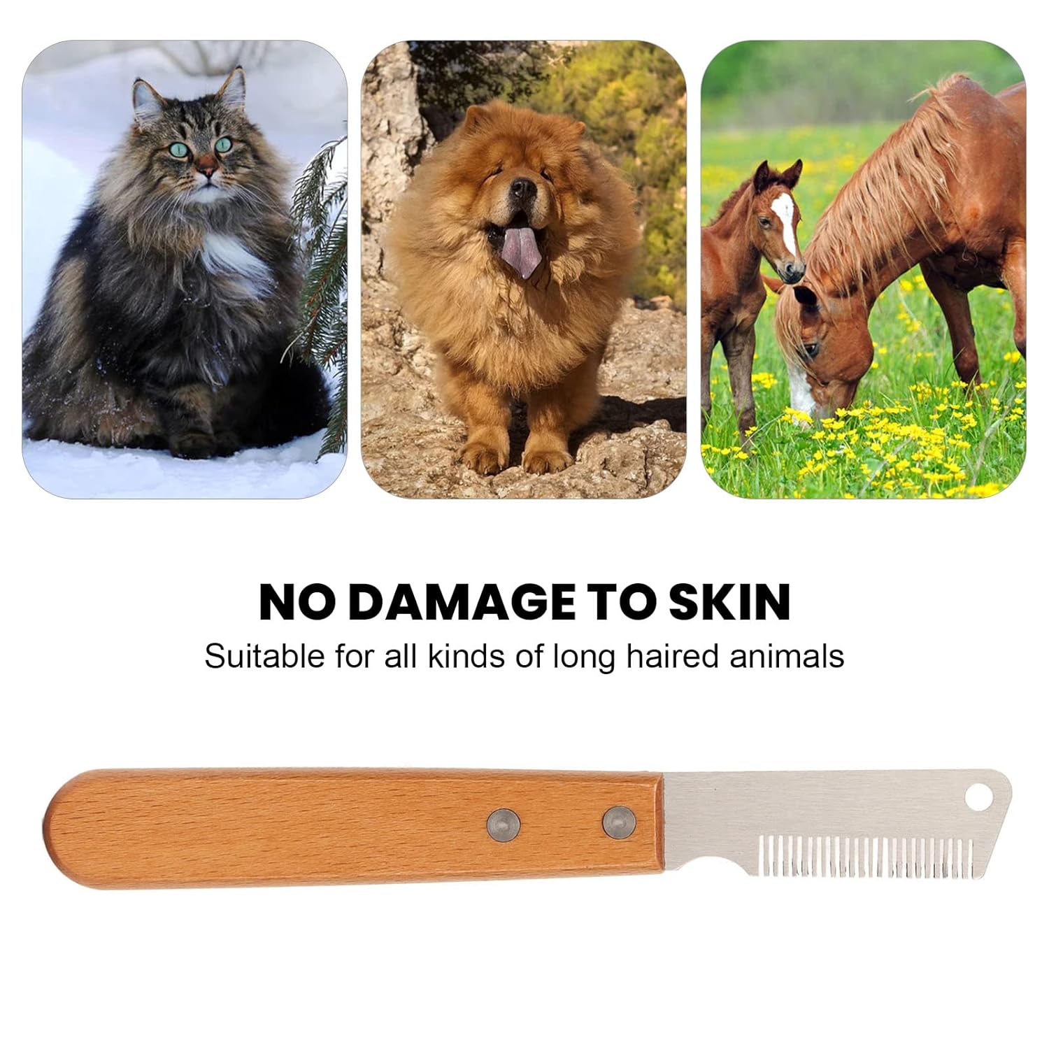KFX-1372989 Dual-Sided Pet Stripping Comb for Dogs and Cats with Wooden Handle - Effective Grooming Tool for Long Hair Removal