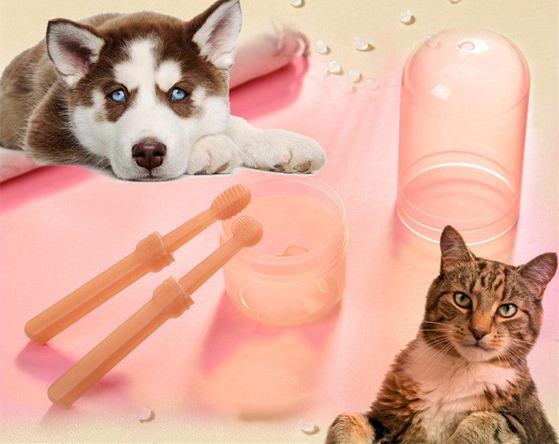 KFX-1373373 Pet Silicone Toothbrush Set with Storage Box for Cats and Dogs