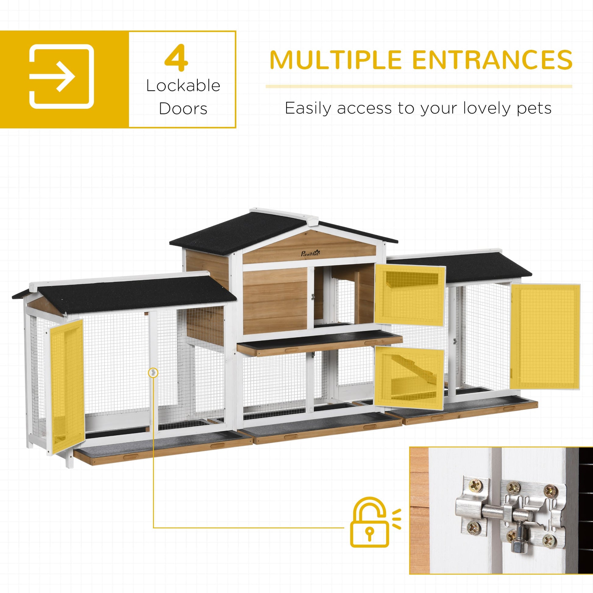 KFX-1375165 Wooden Rabbit Hutch with Double-Sided Run, Removable Trays, and Ramp for Small Pets - White Finish