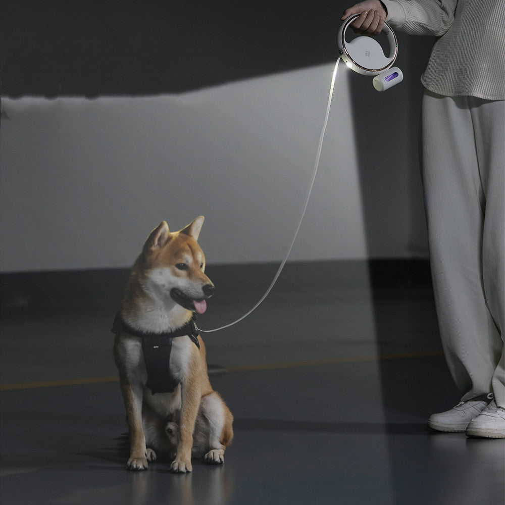 KFX-1375293 Automatic Retractable Dog Leash with LED Light and Waste Bag Storage - 3m Rope length, Abs Material