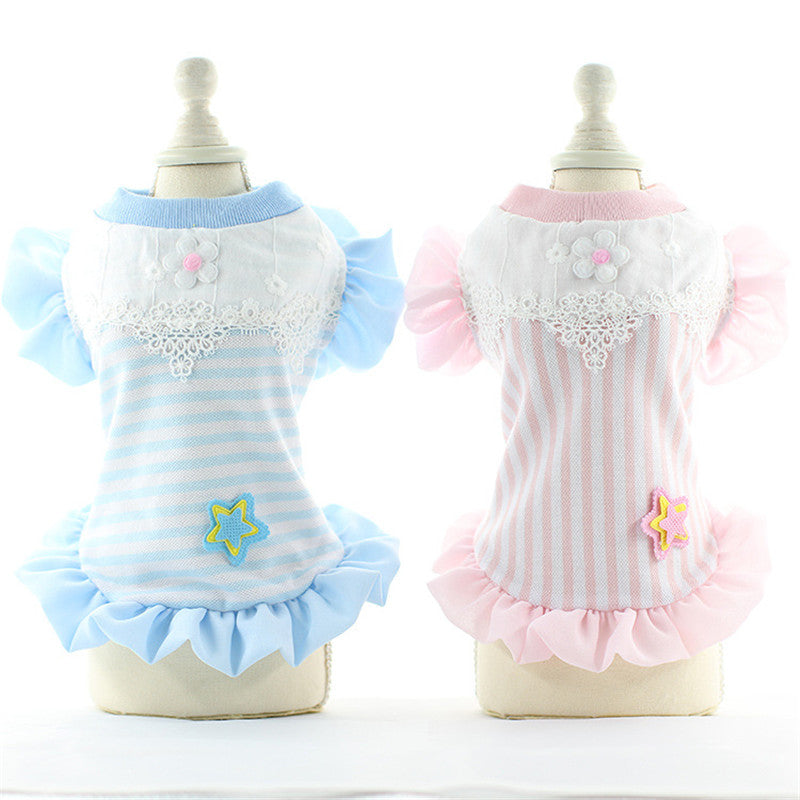 KFX-1377853 Cartoon Striped Princess Skirt for Pets - Available in Blue, Yellow, Pink, Sizes XS to XL