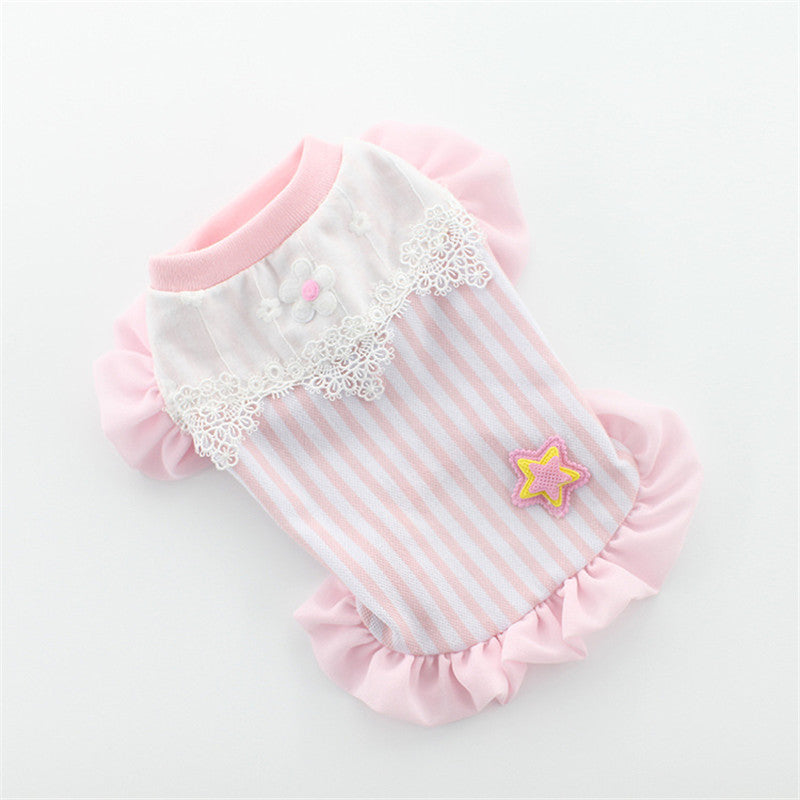 KFX-1377853 Cartoon Striped Princess Skirt for Pets - Available in Blue, Yellow, Pink, Sizes XS to XL
