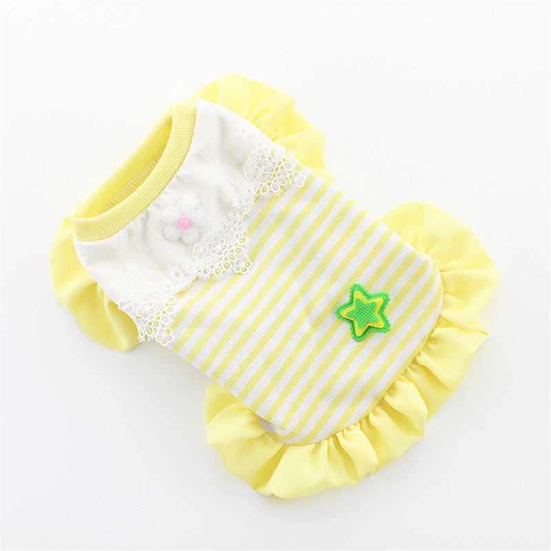 KFX-1377853 Cartoon Striped Princess Skirt for Pets - Available in Blue, Yellow, Pink, Sizes XS to XL