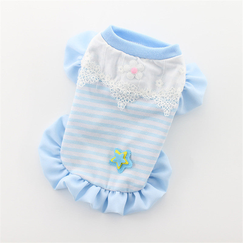 KFX-1377853 Cartoon Striped Princess Skirt for Pets - Available in Blue, Yellow, Pink, Sizes XS to XL