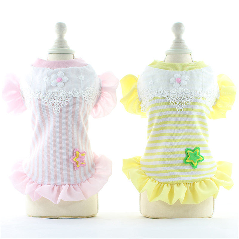 KFX-1377853 Cartoon Striped Princess Skirt for Pets - Available in Blue, Yellow, Pink, Sizes XS to XL