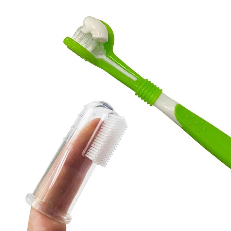 KFX-1379133 Triple-Head Pet Silicone Finger Toothbrush Kit for Gentle Dog Dental Care