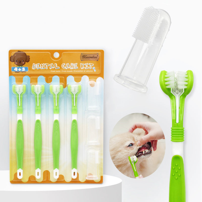 KFX-1379133 Triple-Head Pet Silicone Finger Toothbrush Kit for Gentle Dog Dental Care