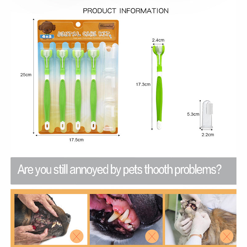 KFX-1379133 Triple-Head Pet Silicone Finger Toothbrush Kit for Gentle Dog Dental Care