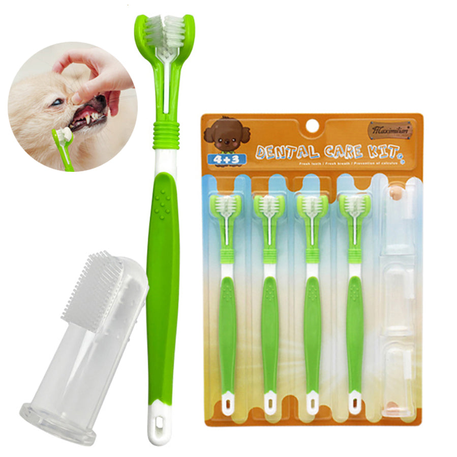 KFX-1379133 Triple-Head Pet Silicone Finger Toothbrush Kit for Gentle Dog Dental Care