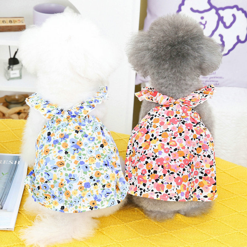 KFX-1379645 Casual Cross Flower Skirt for Small and Medium Dogs, Red or Blue, Multiple Sizes Available