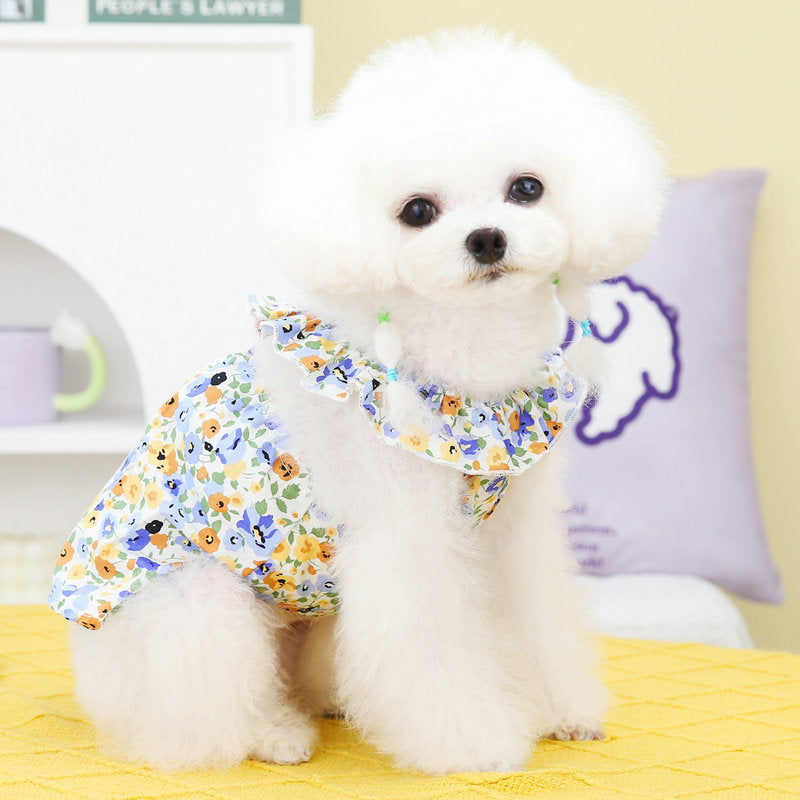 KFX-1379645 Casual Cross Flower Skirt for Small and Medium Dogs, Red or Blue, Multiple Sizes Available
