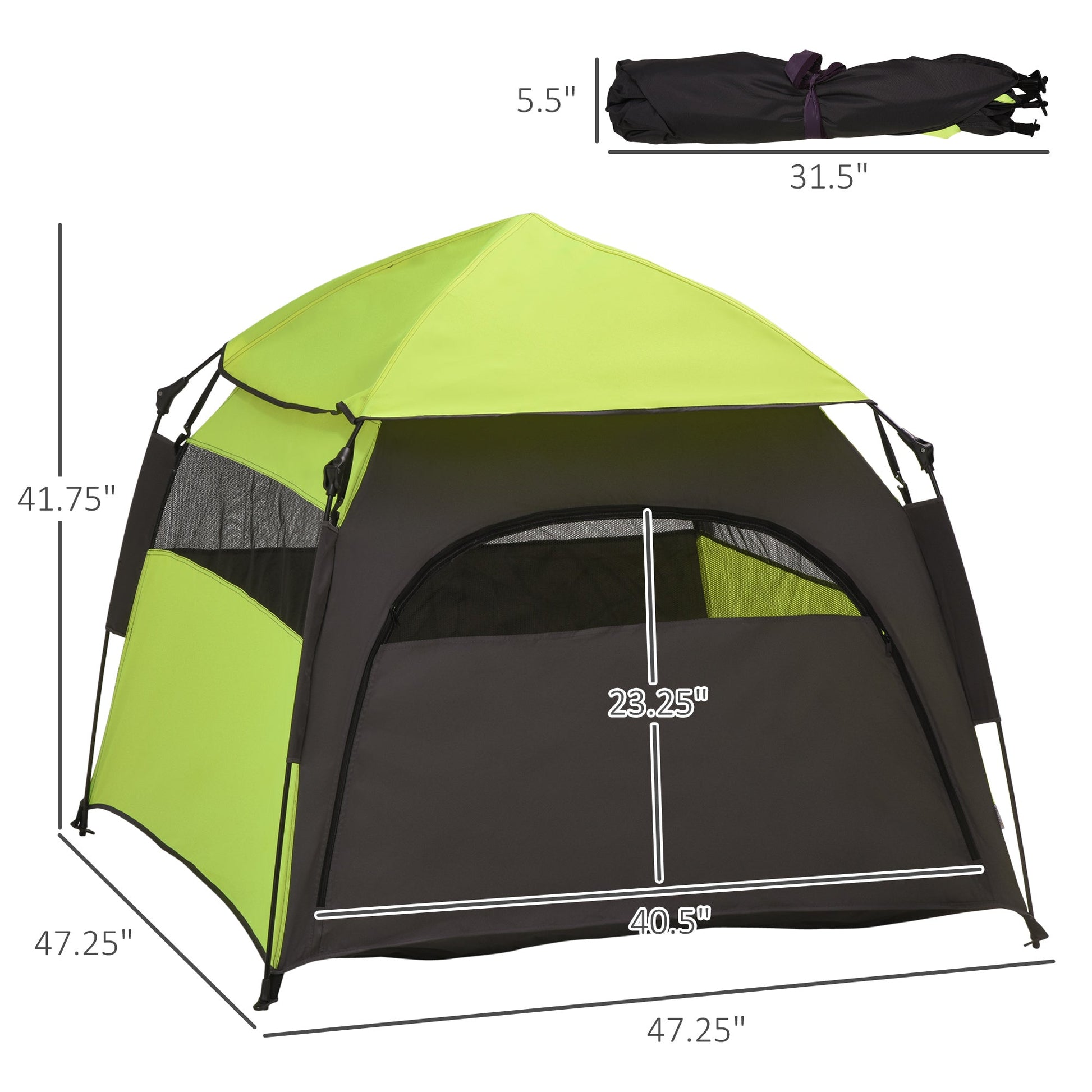 KFX-1382717 Extra Large Portable Dog Tent for Camping and Home Use, Lightweight Pet Shelter with Carrying Bag and Ground Pegs, Green/Gray