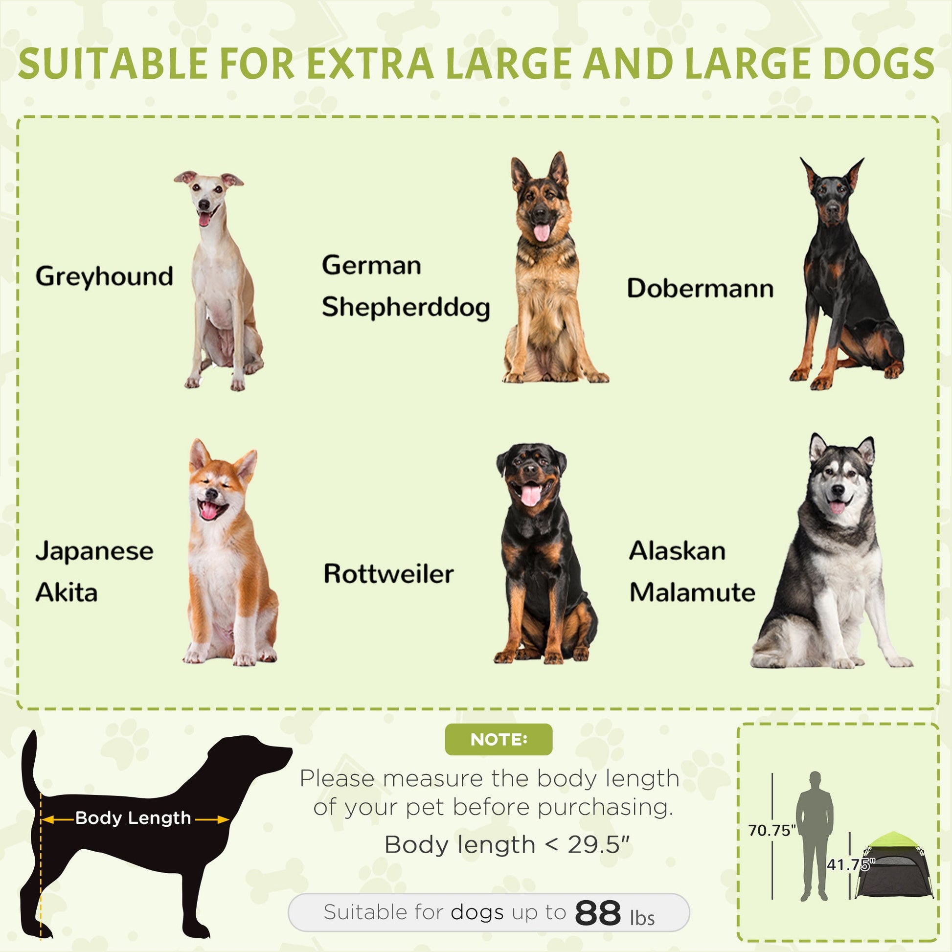 KFX-1382717 Extra Large Portable Dog Tent for Camping and Home Use, Lightweight Pet Shelter with Carrying Bag and Ground Pegs, Green/Gray