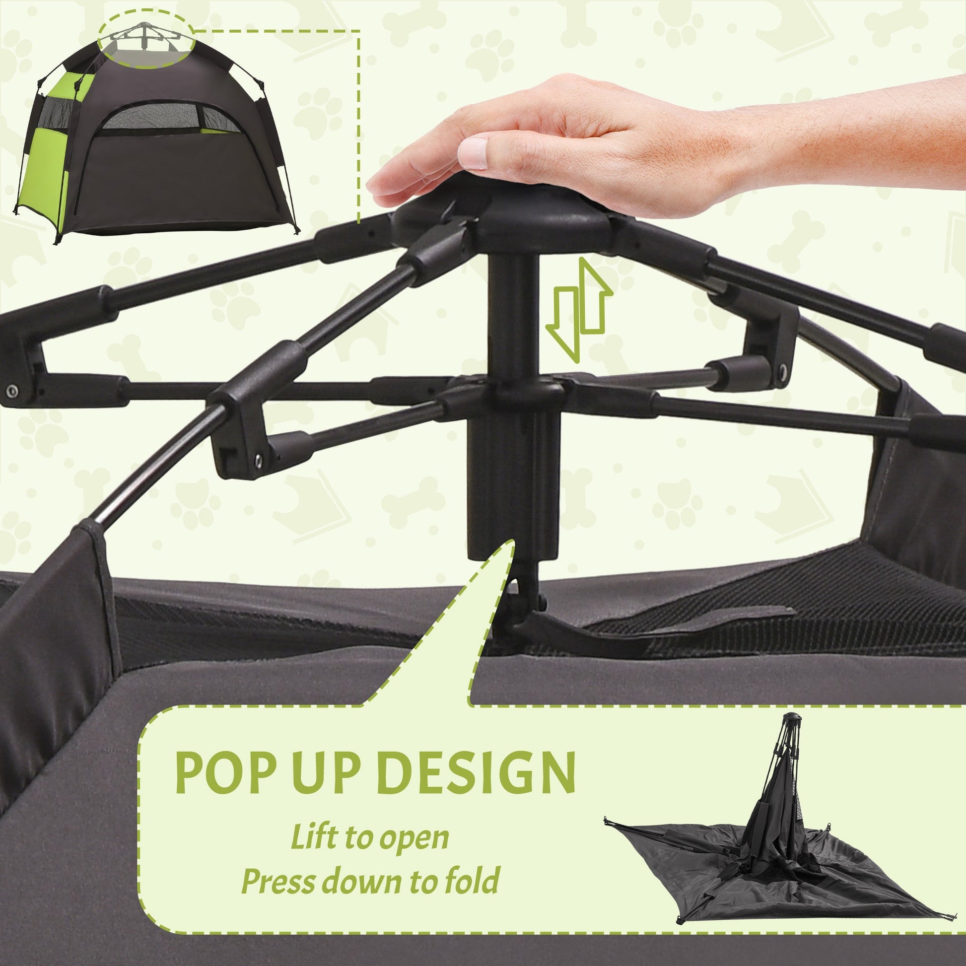 KFX-1382717 Extra Large Portable Dog Tent for Camping and Home Use, Lightweight Pet Shelter with Carrying Bag and Ground Pegs, Green/Gray