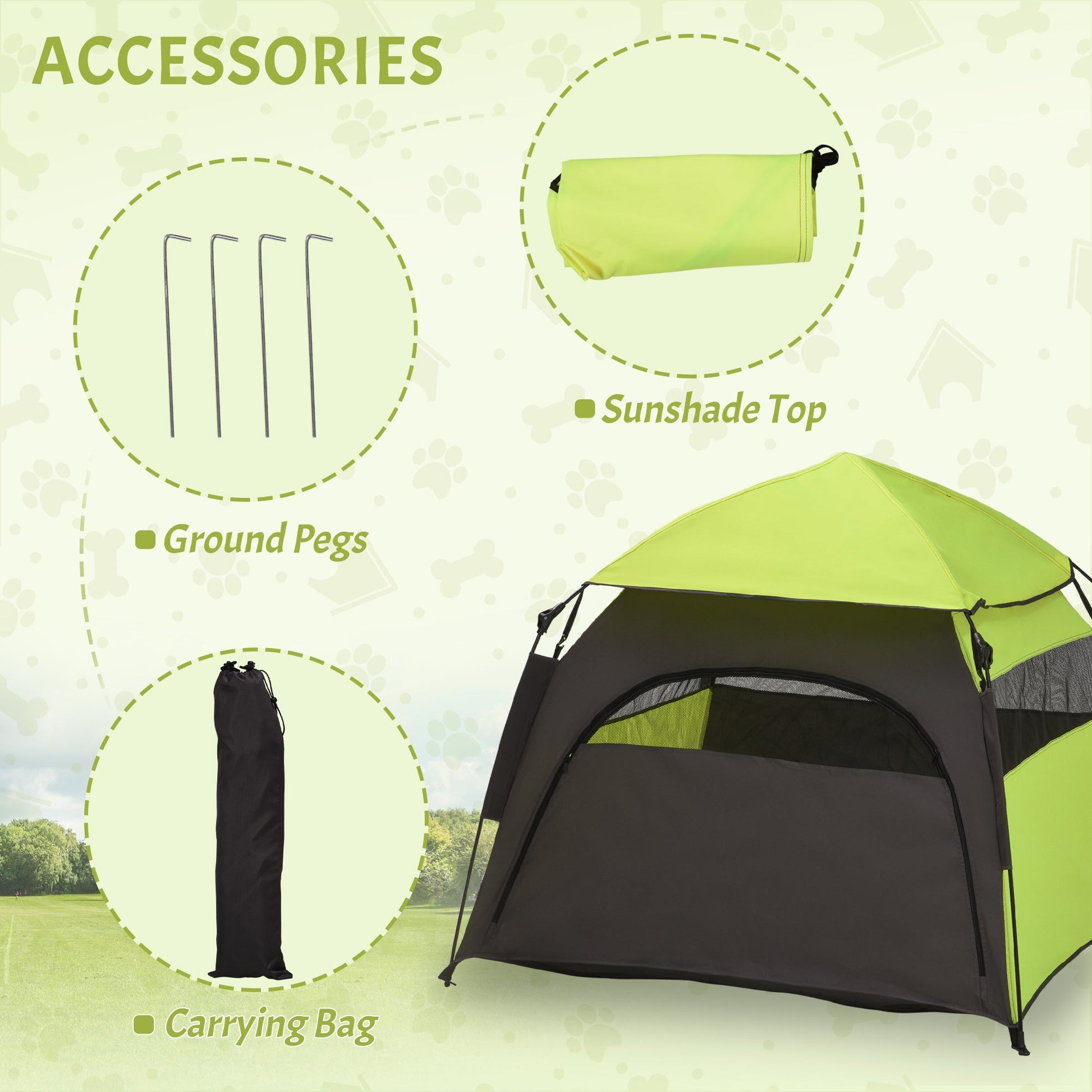 KFX-1382717 Extra Large Portable Dog Tent for Camping and Home Use, Lightweight Pet Shelter with Carrying Bag and Ground Pegs, Green/Gray
