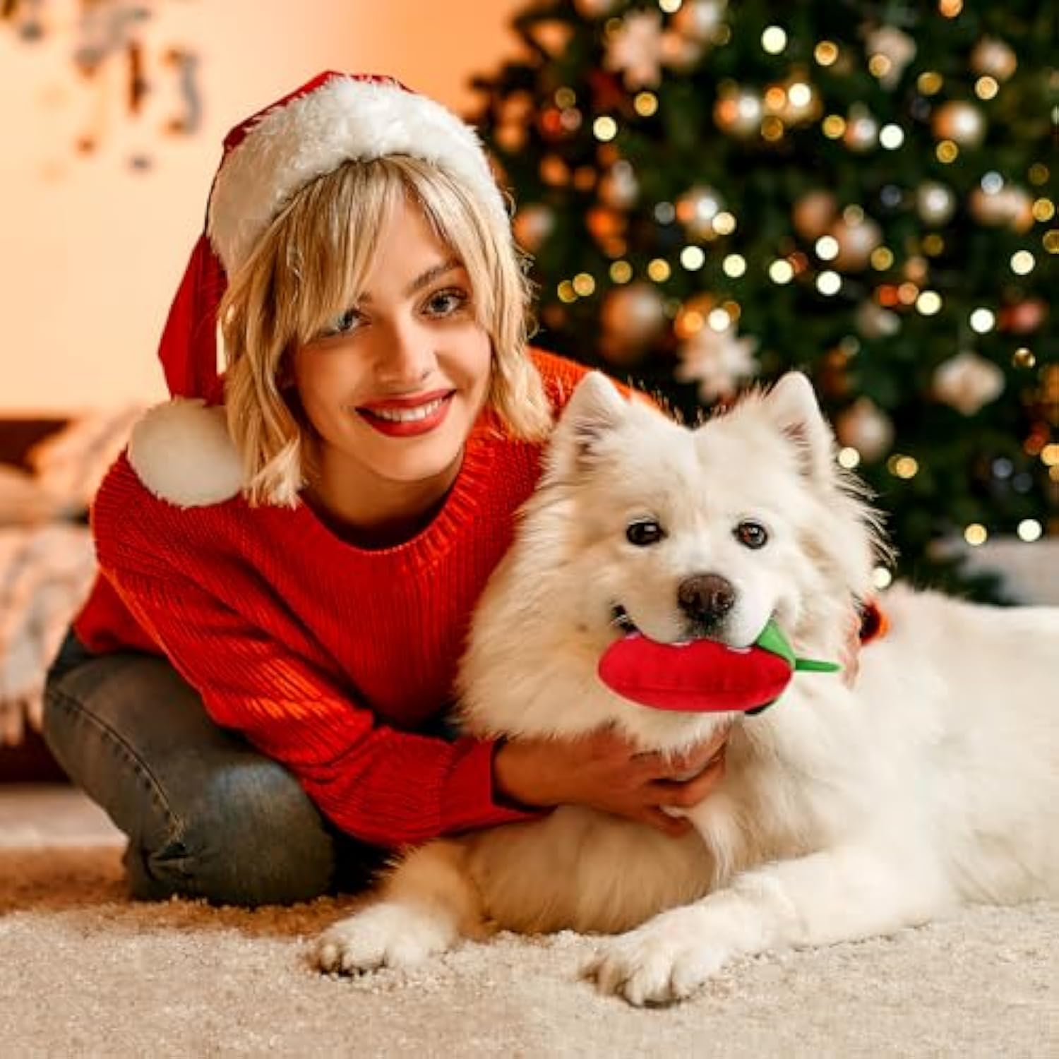 KFX-1384509 Soft Strawberry Plush Squeaky Toy for Dogs - Interactive Chew Toy for Teething and Playtime Fun