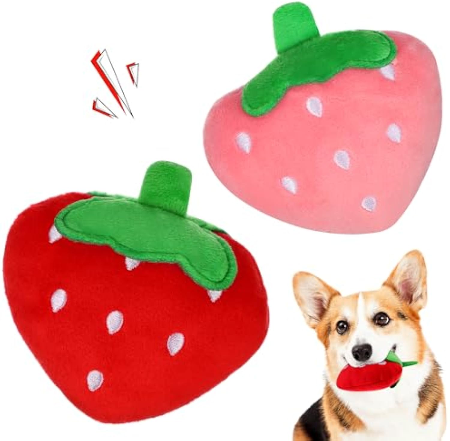KFX-1384509 Soft Strawberry Plush Squeaky Toy for Dogs - Interactive Chew Toy for Teething and Playtime Fun