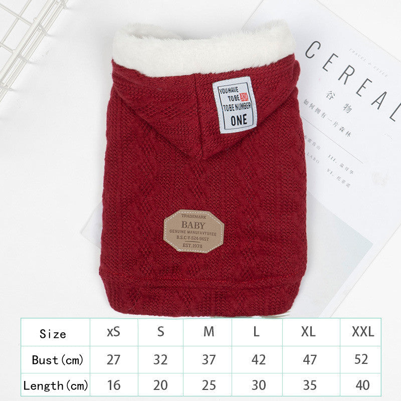 KFX-1385021 Warm Hooded Sweater for Pets in Plus Velvet and Classic Colors
