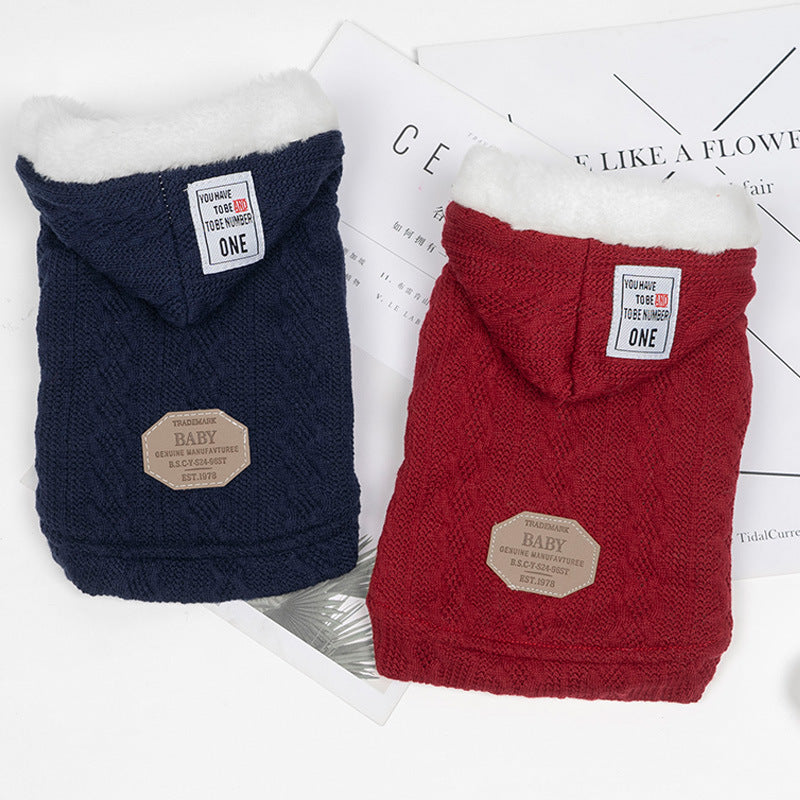 KFX-1385021 Warm Hooded Sweater for Pets in Plus Velvet and Classic Colors