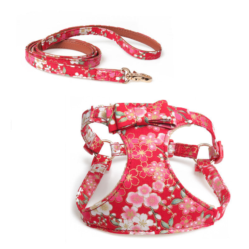 KFX-1386301 Japanese Style Cat Chest Strap and Traction Rope - Prevent Break Free, Leather, Multiple Colors Available