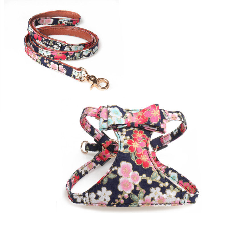 KFX-1386301 Japanese Style Cat Chest Strap and Traction Rope - Prevent Break Free, Leather, Multiple Colors Available
