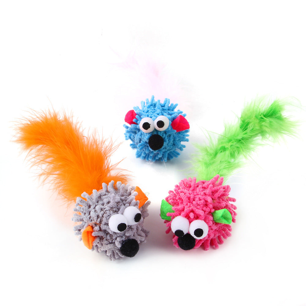 KFX-1386685 Plush Dragon Mouse Cat Toy with Feather - Fun Random Color Design