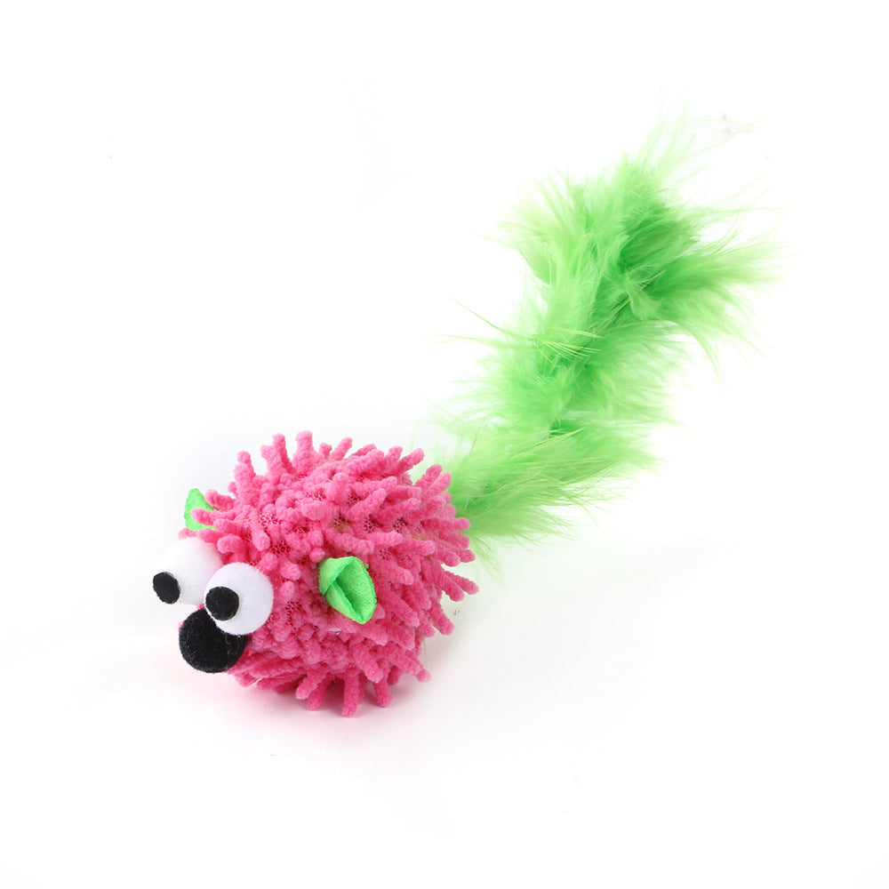 KFX-1386685 Plush Dragon Mouse Cat Toy with Feather - Fun Random Color Design