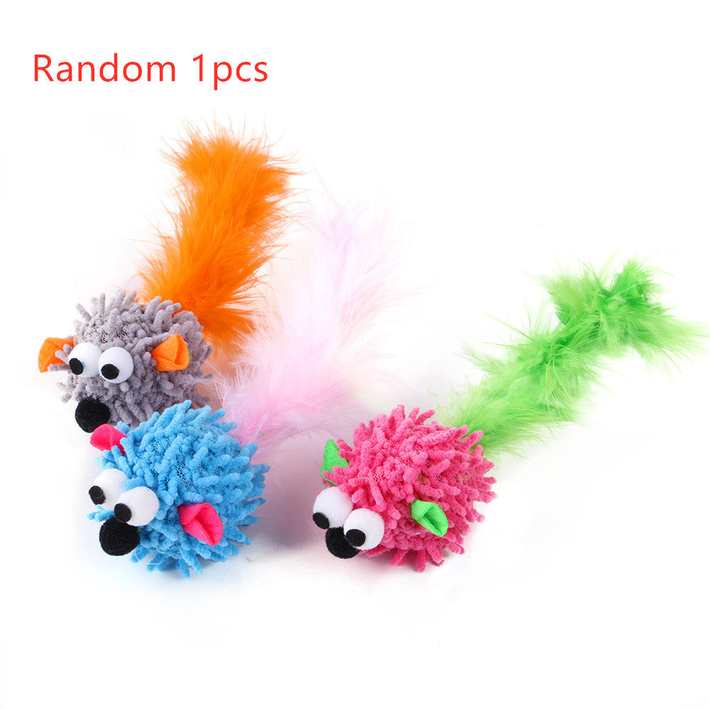 KFX-1386685 Plush Dragon Mouse Cat Toy with Feather - Fun Random Color Design
