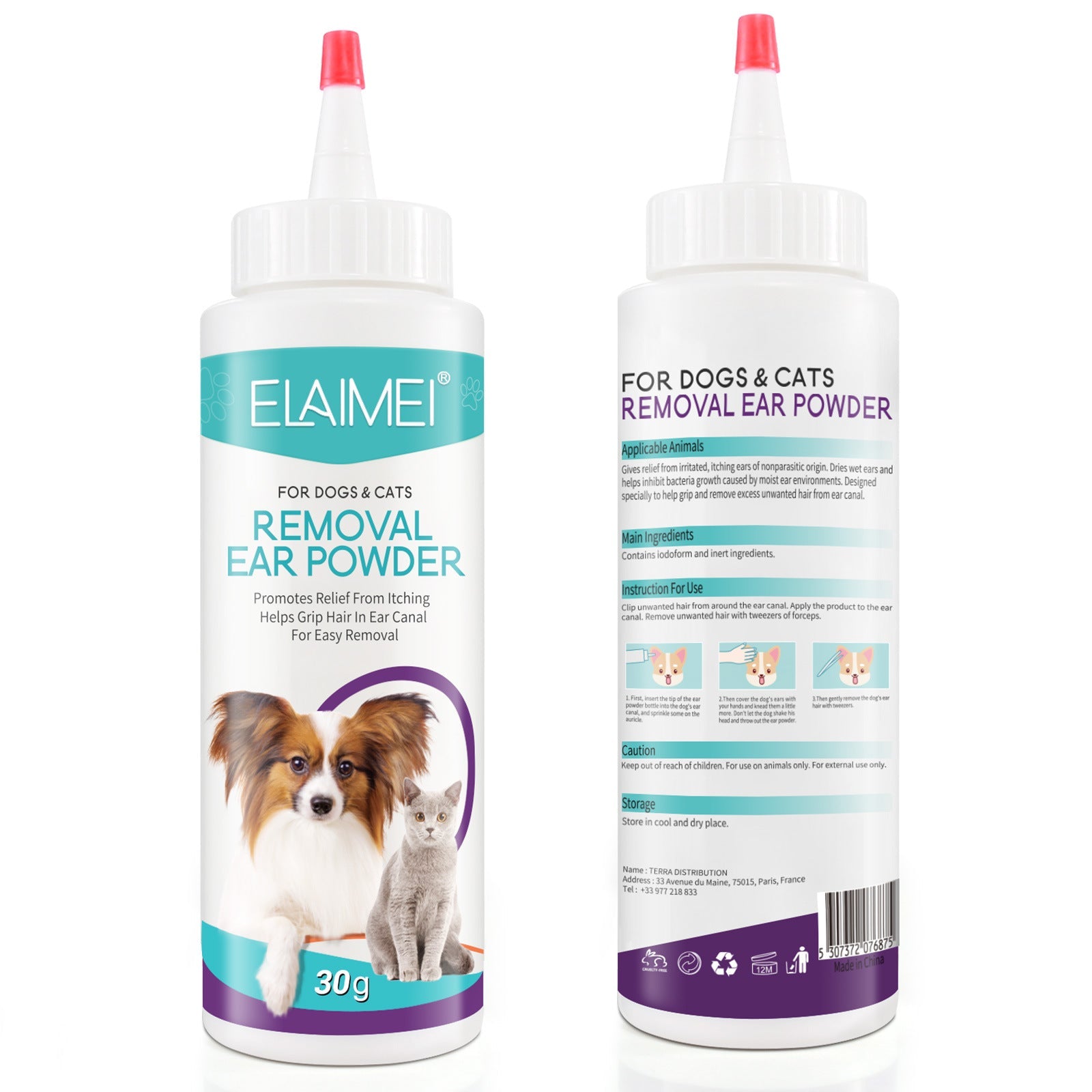 KFX-1388605 Ear Cleaning Powder for Cats and Dogs - Relieves Inflammation, Itching, and Ear Odor