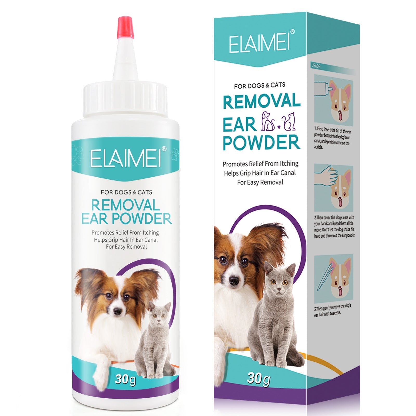 KFX-1388605 Ear Cleaning Powder for Cats and Dogs - Relieves Inflammation, Itching, and Ear Odor