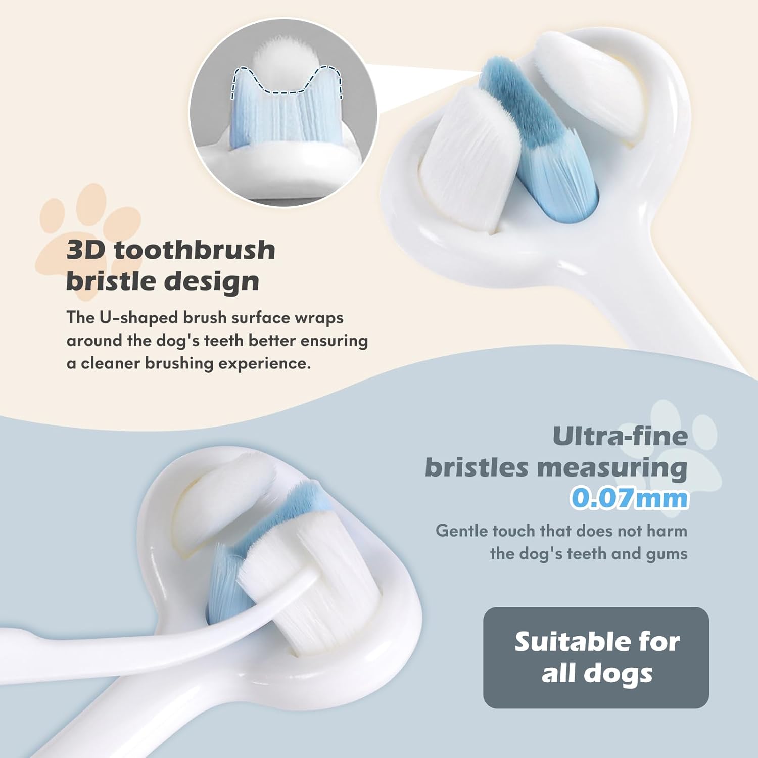 KFX-1390269 Ultra Soft Nano Bristles Dog Toothbrush - 3 Sided Design for Gentle Teeth Cleaning and Dental Care