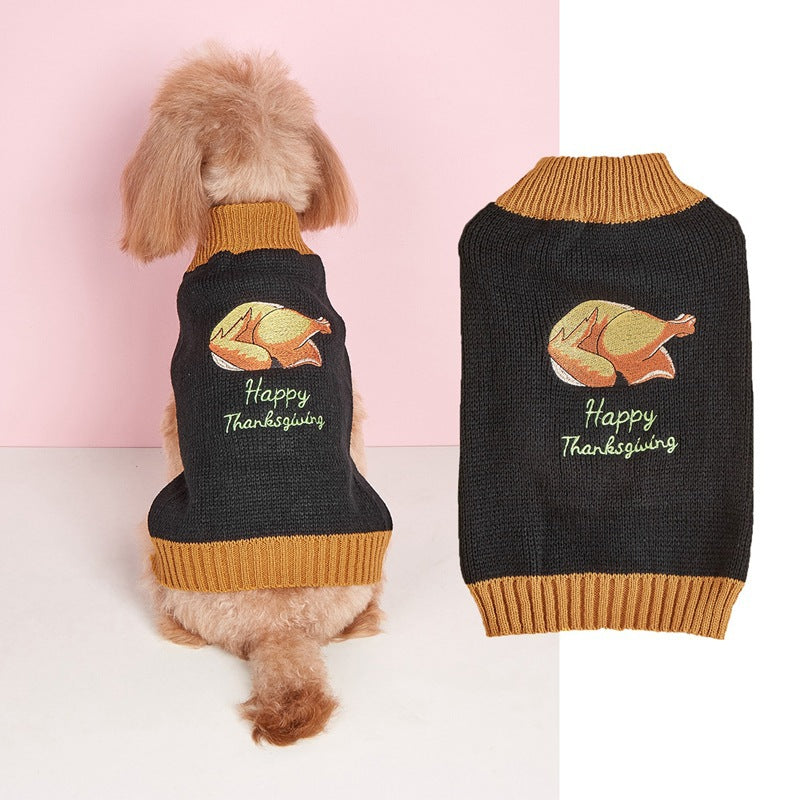 KFX-1390781 Thanksgiving Retro Plaid Pet Clothes with Black Turkey and BOO Design