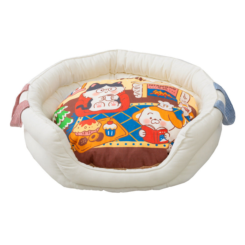 KFX-1392829 Cozy Cat Deep Sleep Nest for Autumn and Winter, Soft Cloth Pet Kennel, Warm Nesting Pad 60x80cm