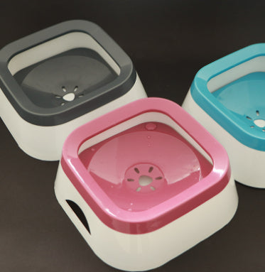 KFX-1392957 Mouth Wet-proof Cat Water Bowl - Durable Pet Drinking Dispenser in Pink, Blue, and Gray