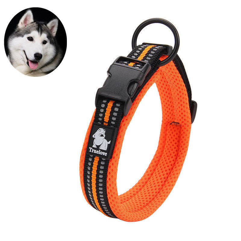 KFX-1394749 Breathable Mesh Pet Collar with Reflective Nylon - Various Colors and Sizes
