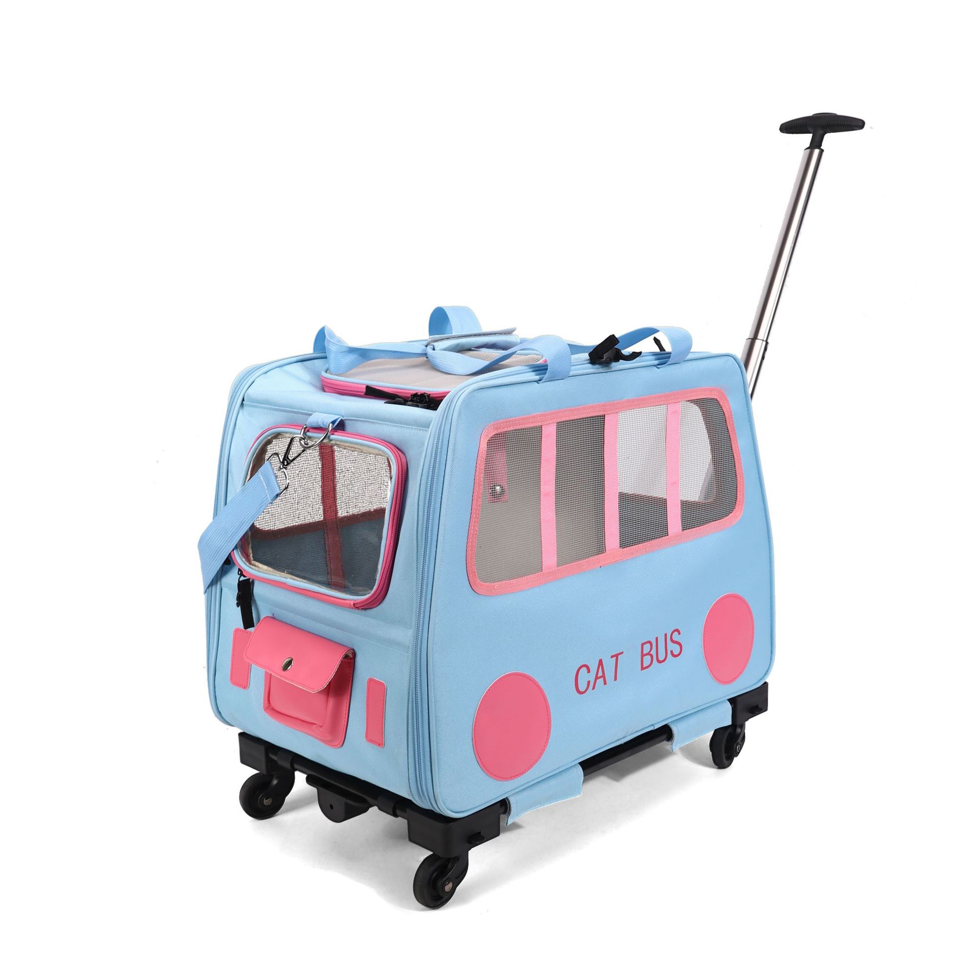 KFX-1395005 Foldable Portable Pet Trolley for Comfortably Transporting Up to Two Cats