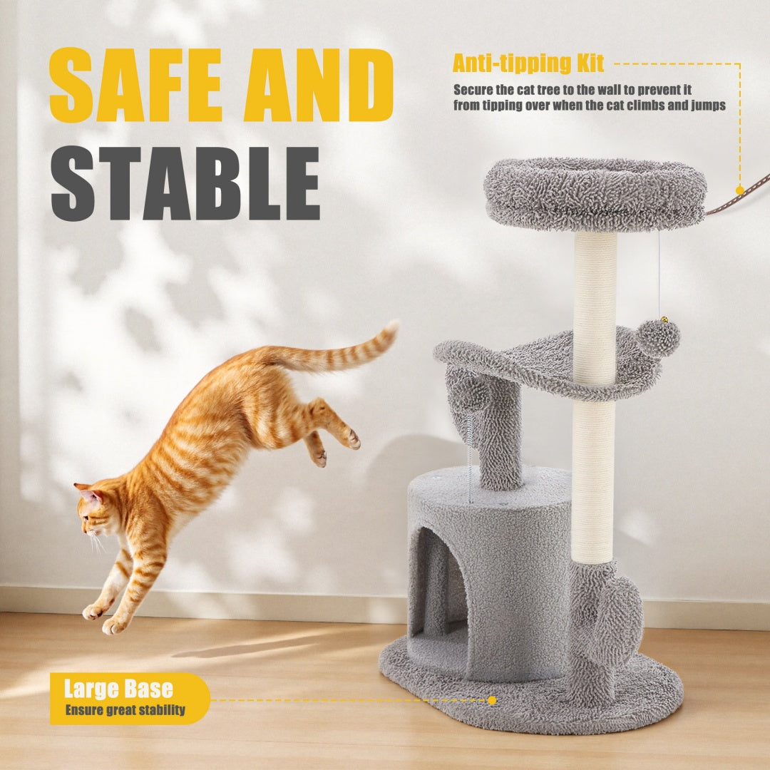 KFX-1396029 Cactus-Shaped Small Cat Tree Tower with Curved Bed and Scratching Post