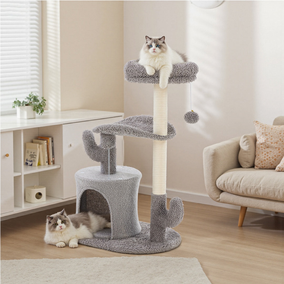 KFX-1396029 Cactus-Shaped Small Cat Tree Tower with Curved Bed and Scratching Post