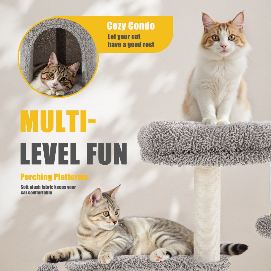 KFX-1396029 Cactus-Shaped Small Cat Tree Tower with Curved Bed and Scratching Post