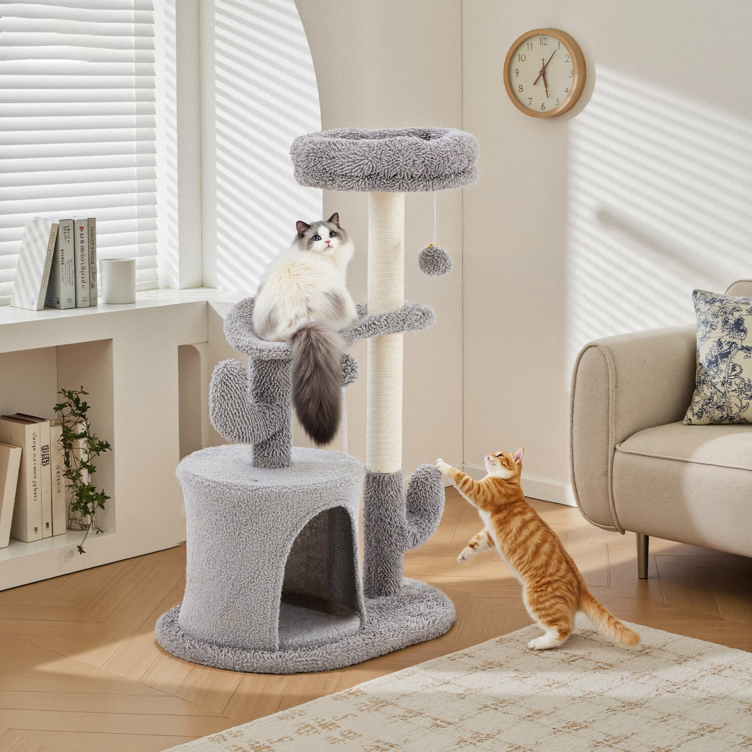KFX-1396029 Cactus-Shaped Small Cat Tree Tower with Curved Bed and Scratching Post