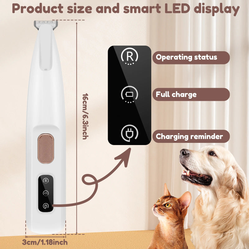 KFX-1396541 LED Dog Paw Trimmer with Widened Blade and Waterproof Design, Cordless Grooming Clippers with LED Display