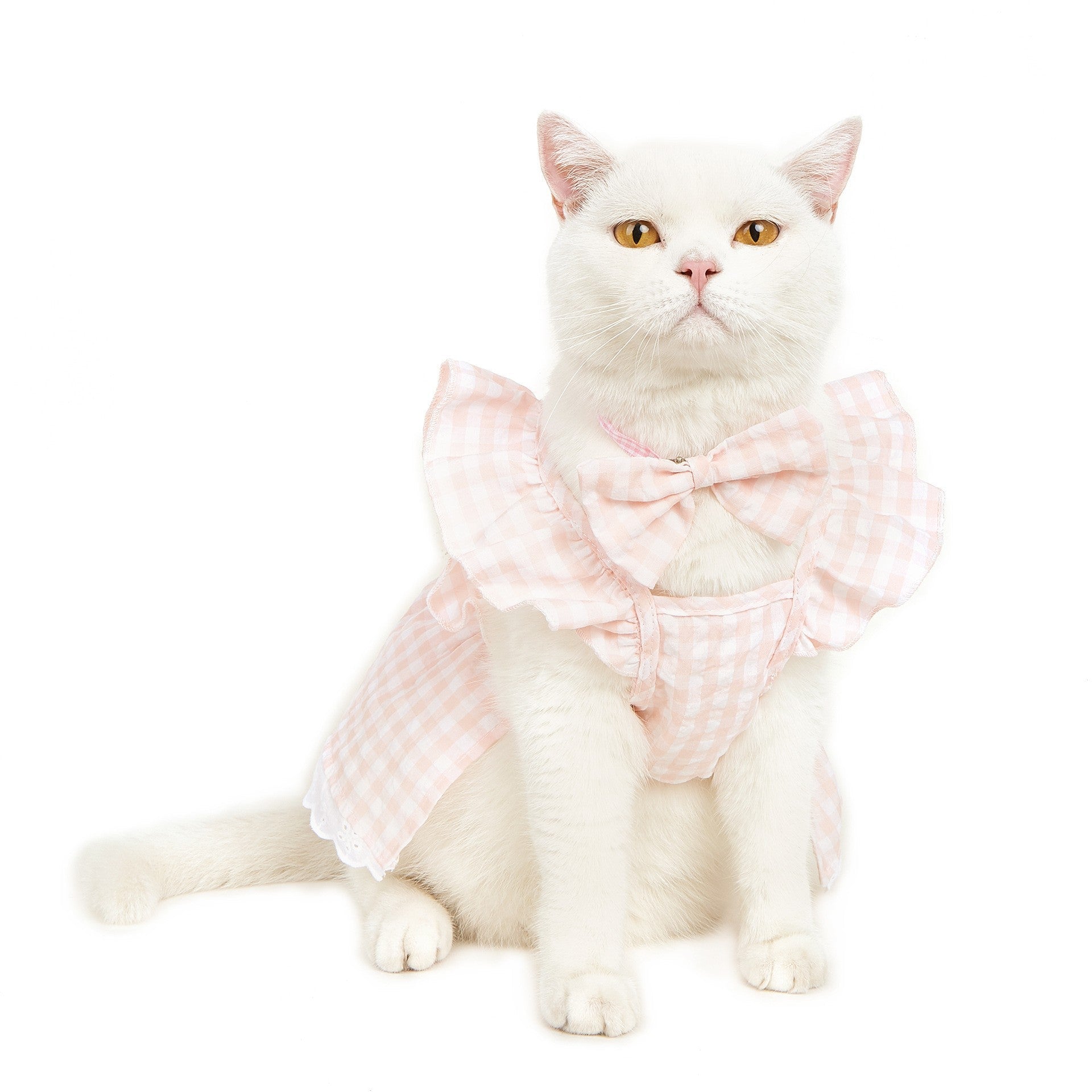 KFX-1397309 Plaid Lace Dog Skirt with Fly Shoulder Sleeve in Yellow, Pink, and Blue - Sizes XS to XL