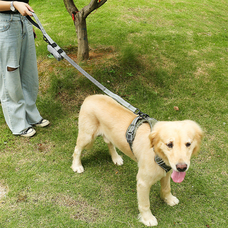 KFX-1398333 Elastic Retractable Dog Leash - Fluorescent Yellow/Army Green, Nylon Alloy, 1.45m Length, 240-280KG Pull Strength