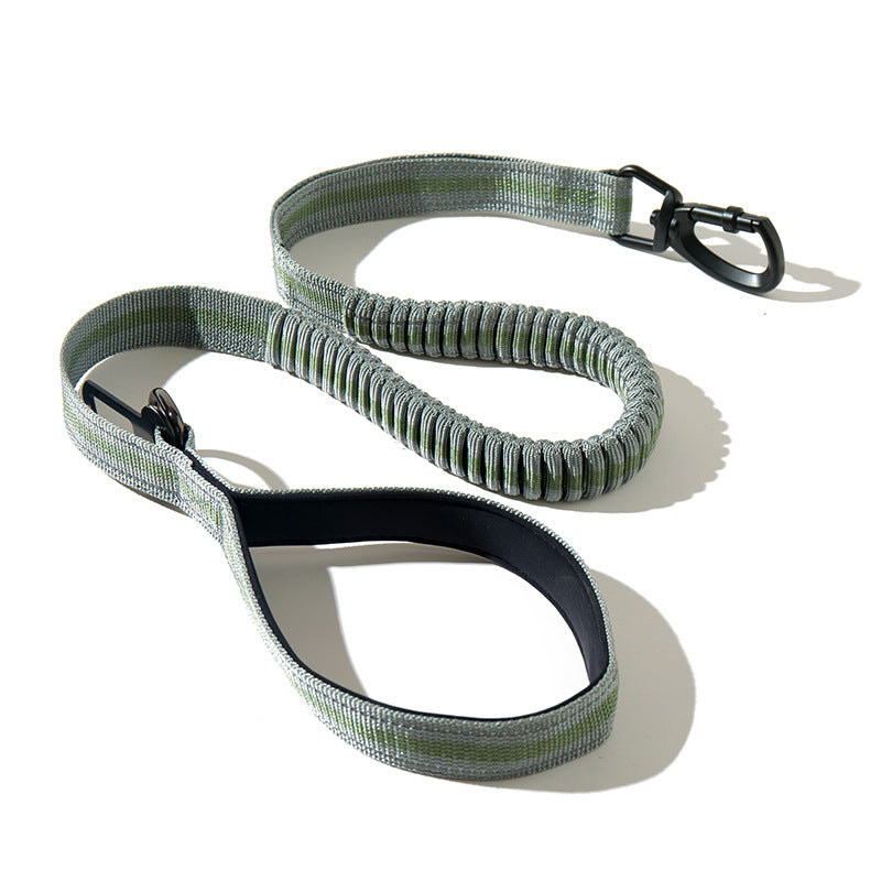 KFX-1398333 Elastic Retractable Dog Leash - Fluorescent Yellow/Army Green, Nylon Alloy, 1.45m Length, 240-280KG Pull Strength