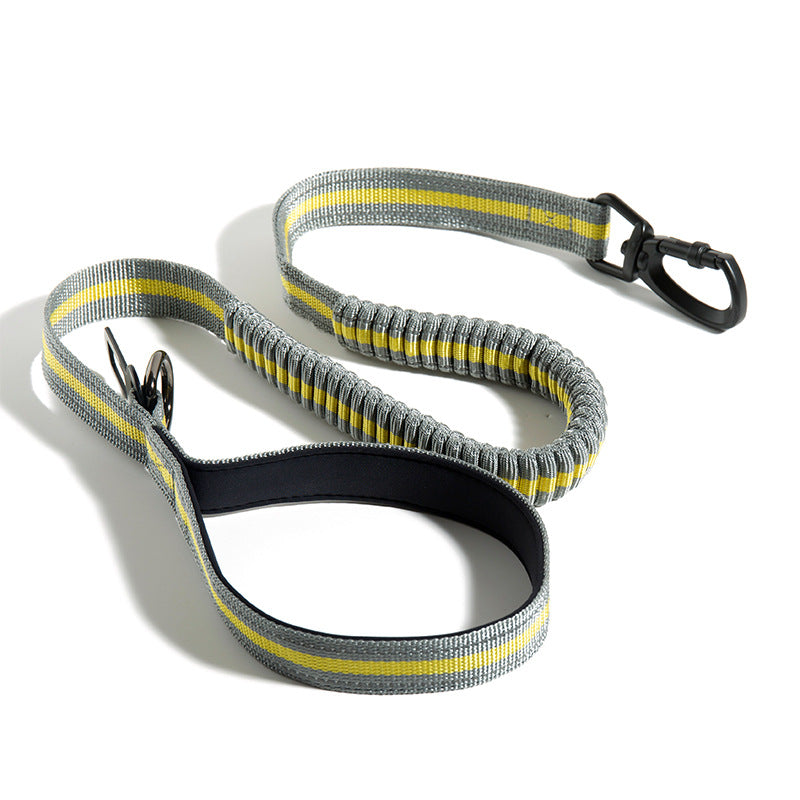 KFX-1398333 Elastic Retractable Dog Leash - Fluorescent Yellow/Army Green, Nylon Alloy, 1.45m Length, 240-280KG Pull Strength