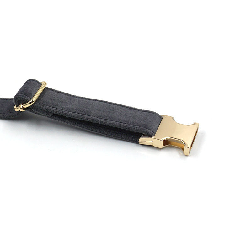 KFX-1400509 Dark Grey Velvet Pet Collar with Metal Buckle - Size XS to XL
