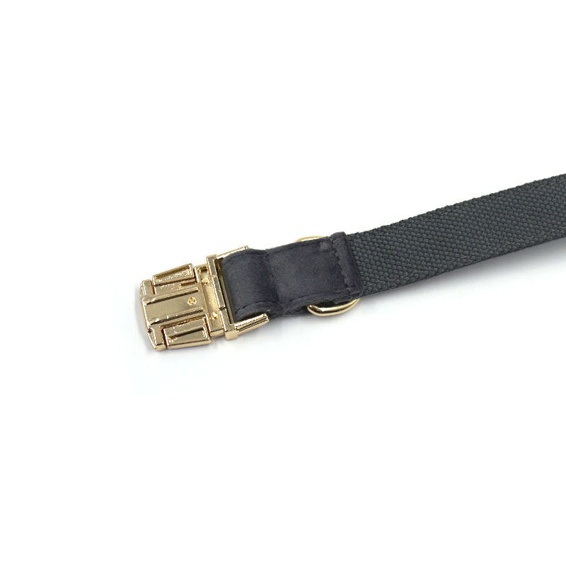 KFX-1400509 Dark Grey Velvet Pet Collar with Metal Buckle - Size XS to XL